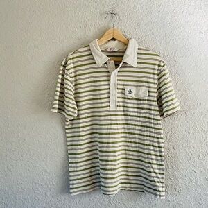 Vintage Penguin Green & Cream Striped Classic Polo Shirt